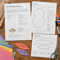 Thankful Turkey Printable Template, Traceable Stencil and Gratitude Prompts