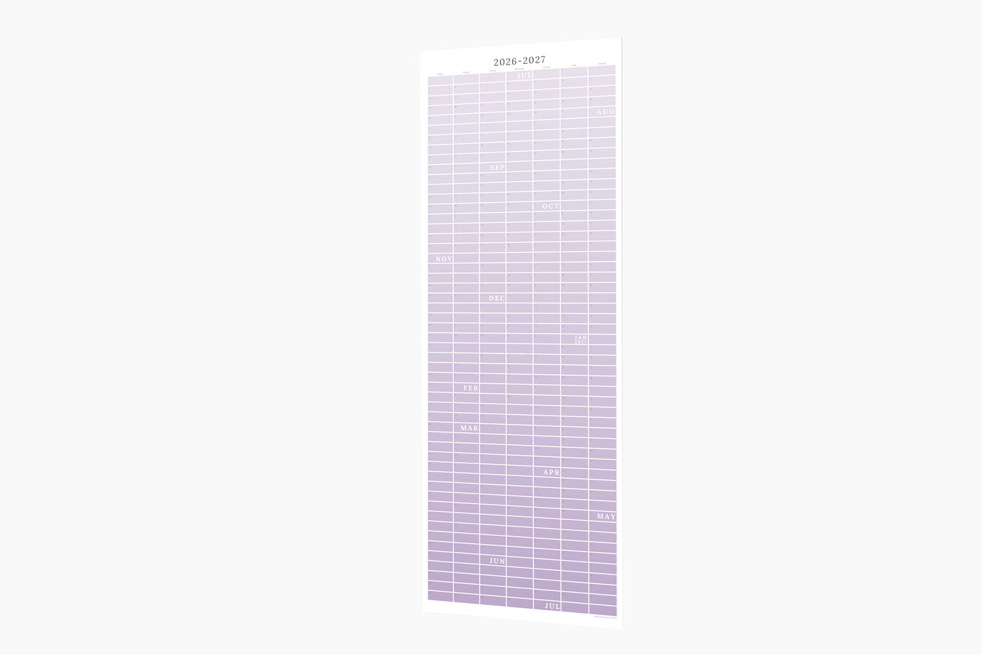 Full-length continuous academic calendar on wall