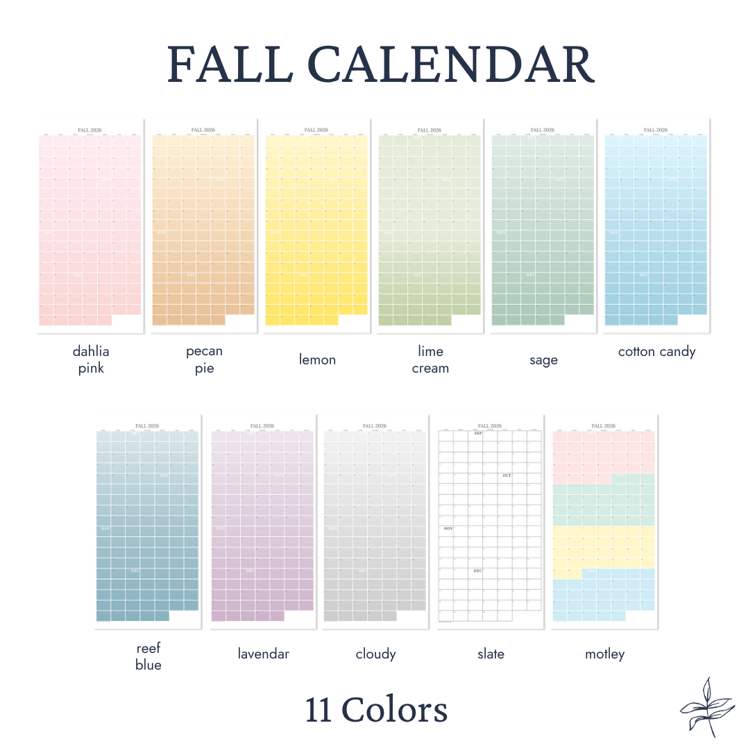 Fall Wall Calendar, September Through December
