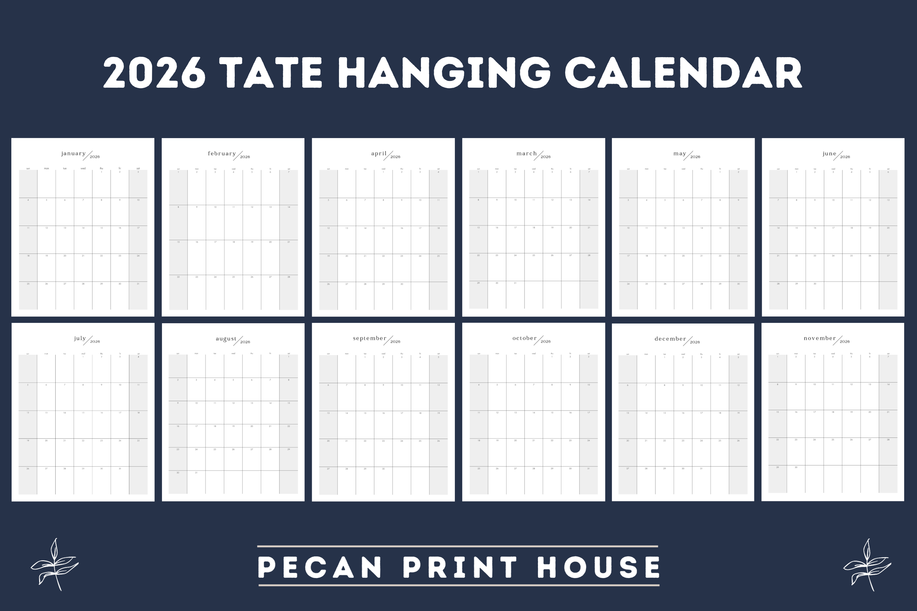 2026 Tate Hanging Calendar