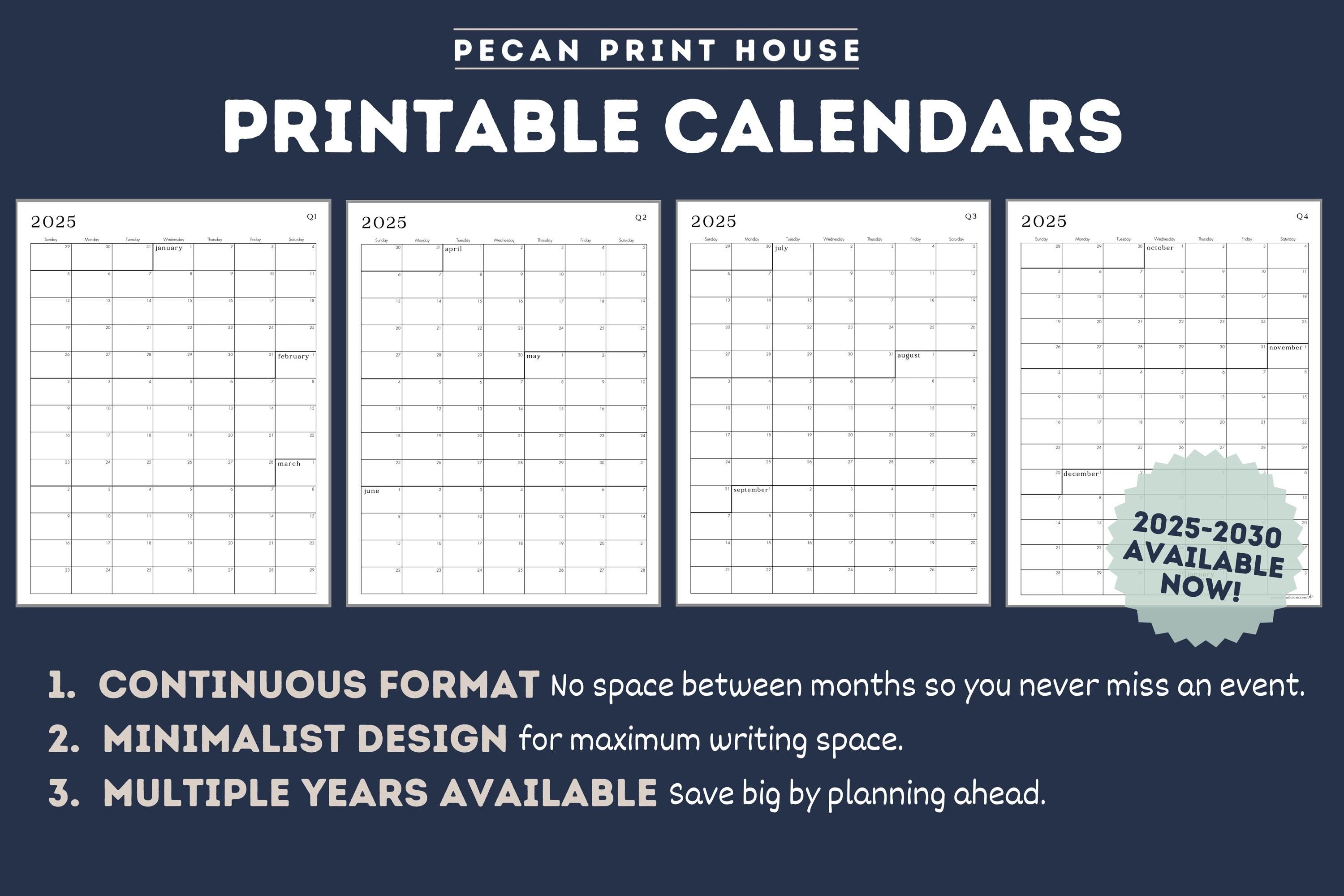 2026-2030 Printable Calendars - 5 years!
