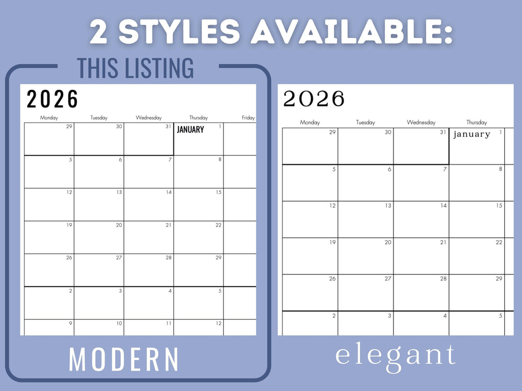 2026 Modern Printable Calendar