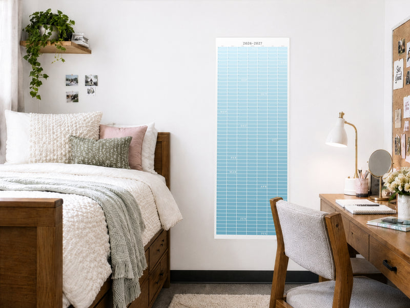 Continuous academic wall calendar on dorm wall