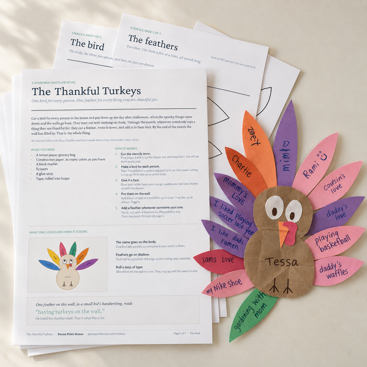 Thankful Turkey Printable Template, Traceable Stencil and Gratitude Prompts