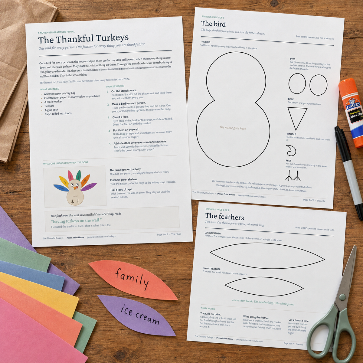 Thankful Turkey Printable Template, Traceable Stencil and Gratitude Prompts