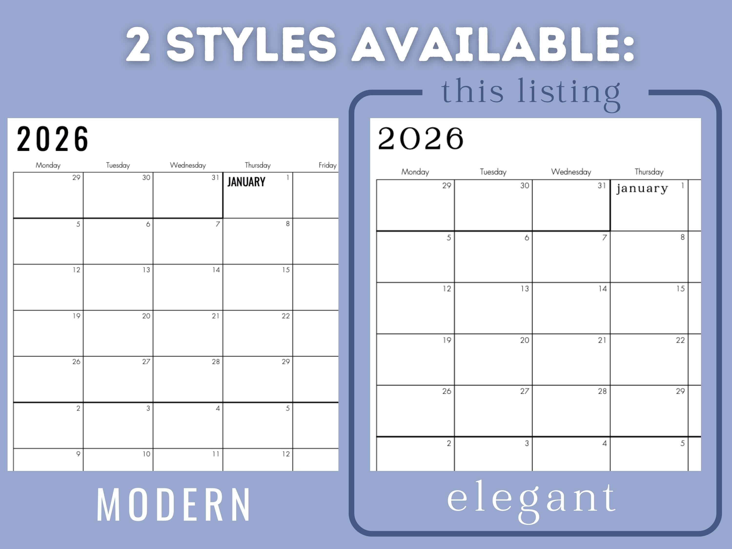2026 Elegant Printable Calendar