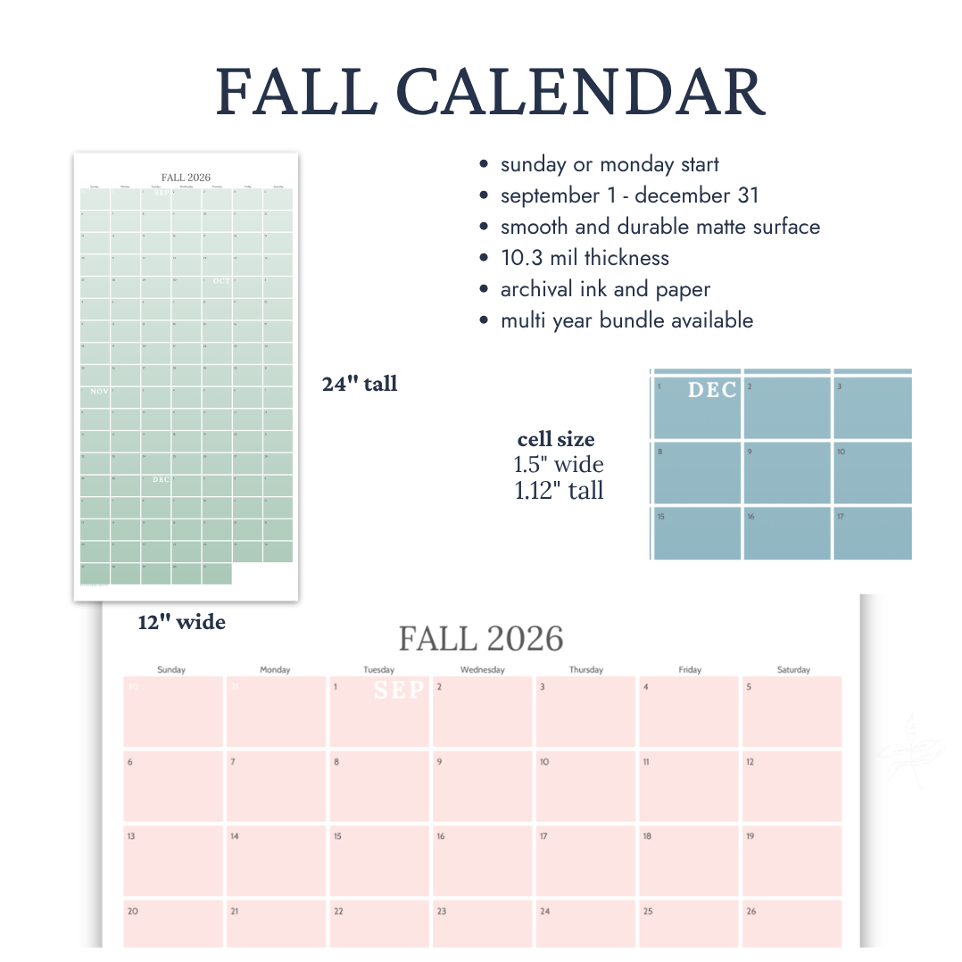 Fall Wall Calendar, September Through December