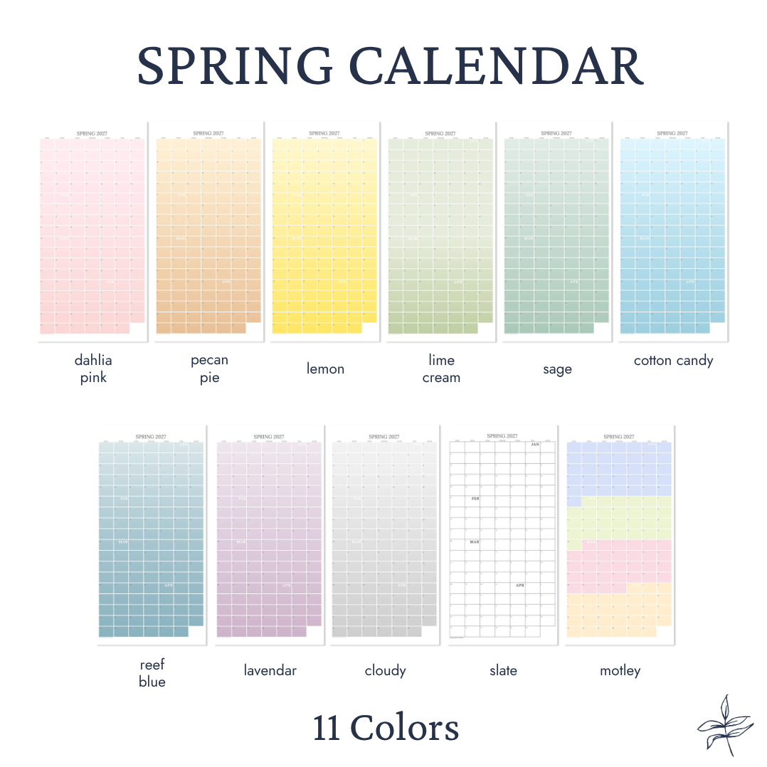 Spring Wall Calendar, January Through April