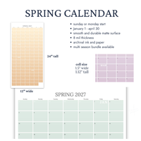 Spring Wall Calendar, January Through April